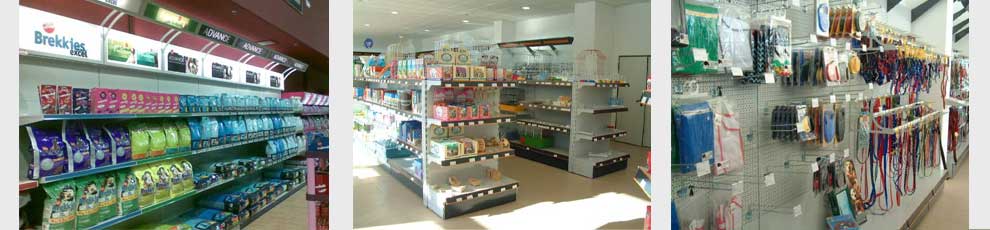 estanteria murales con marquesinas con marca del producto, gondolas y fondos perforados para articulos de diferentes medidas