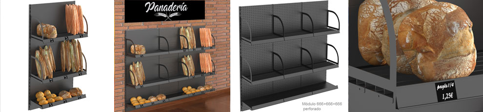 Gondola con cestas para caramelos y golosinas, gondola para bebidas y mural de media carga para otras bebibas en packs