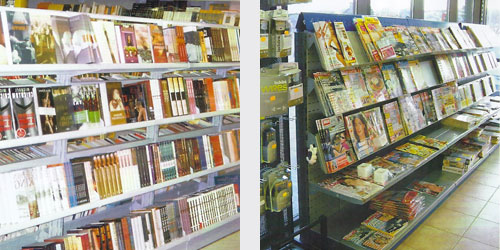 gondola con estantes para libro con inclinacion, gondola con estantes inclinados para revista