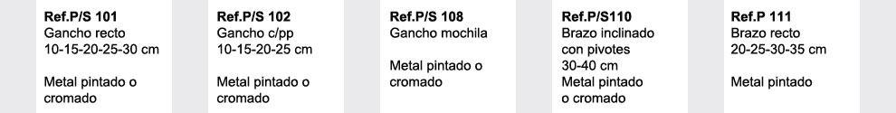  referencias y medidas de gancho simple, gancho con portaprecios, gancho mochila, soporte inclinado con pivotes