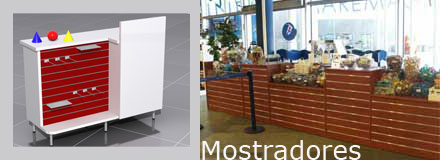 mostrador expositor especial contruido con lamas 