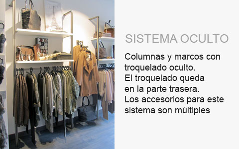 tienda de ropa, mobiliario comercial con sistema de cremallera oculta 