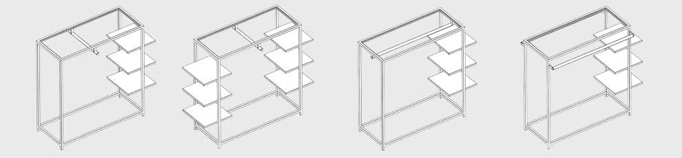 estructuras autoportantes con estantes y barras de confeccion