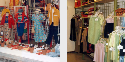 rejas en columnas para comercio de confeccion con accesorios para presentacion de ropa y complementos