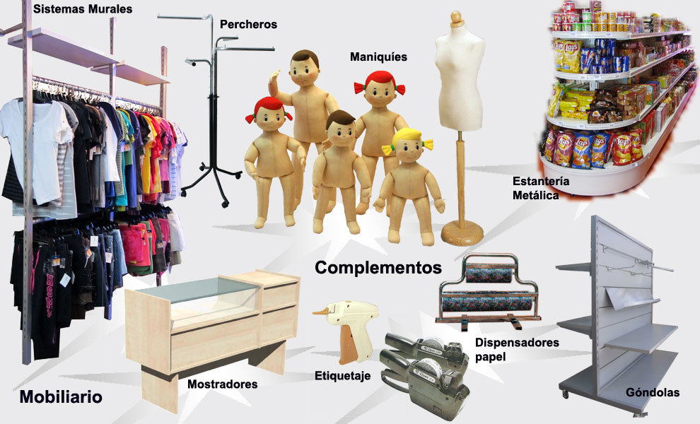 estanrerias, maniquies infantiles, busto pinchable, gondola supermercado, mostradores, etiquetadoras, gondola para todo tipo de comercios